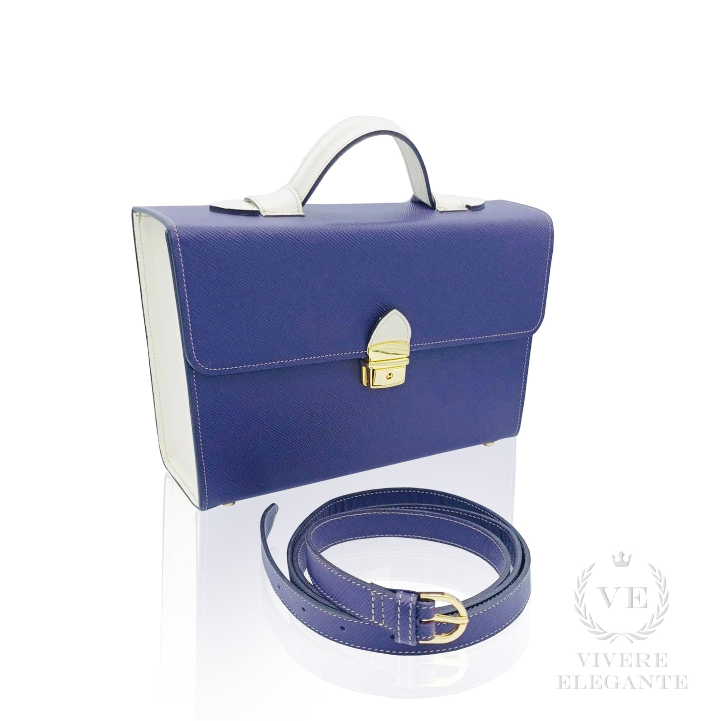 Salomè media viola e bianco in pelle Saffiano