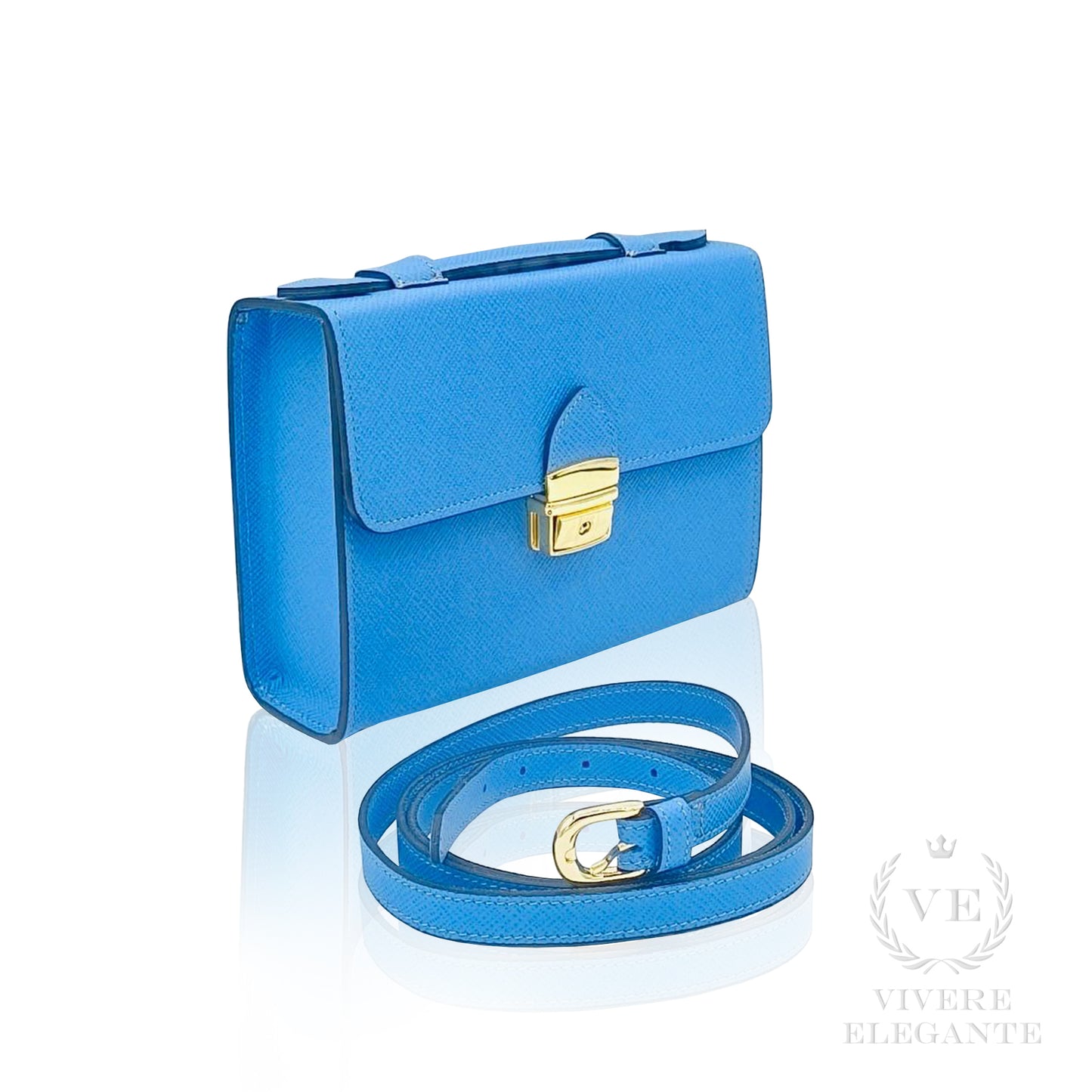 Salomè piccola celeste in pelle Saffiano