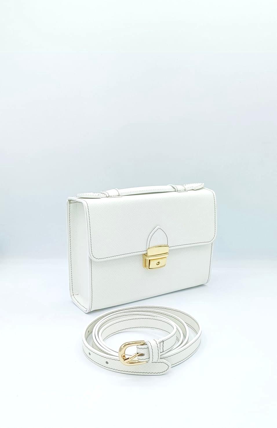 Salomè media,color bianco, in pelle Saffiano.