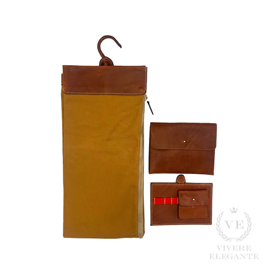 Porta cravatte cammello canvas cuoio