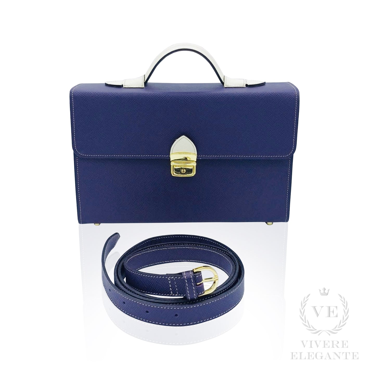 Salomè media viola e bianco in pelle Saffiano