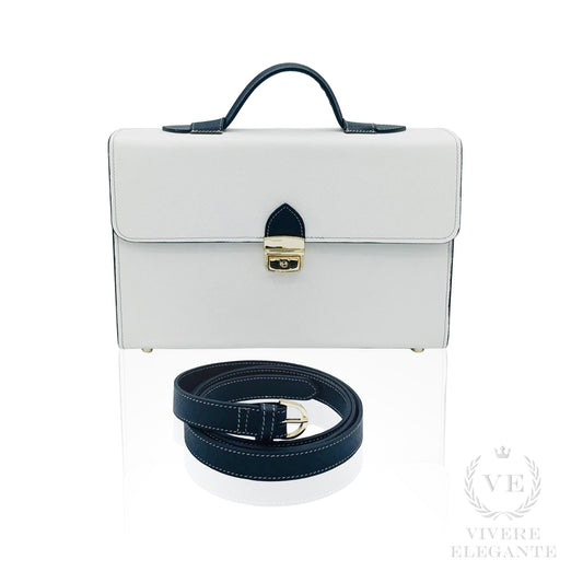 Salomè media bianco e nero in pelle Saffiano