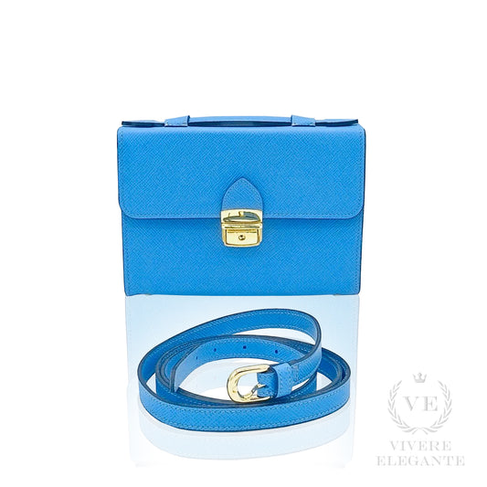 Salomè piccola celeste in pelle Saffiano
