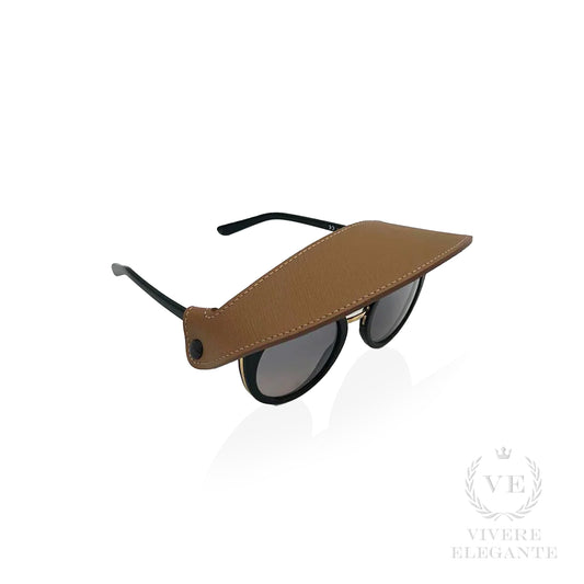 Visiera occhiali pelle saffiano caramello