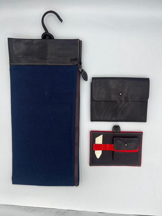 Porta cravatte canvas cuoio blu scuro