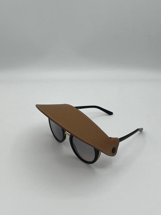 Visiera occhiali pelle saffiano caramello
